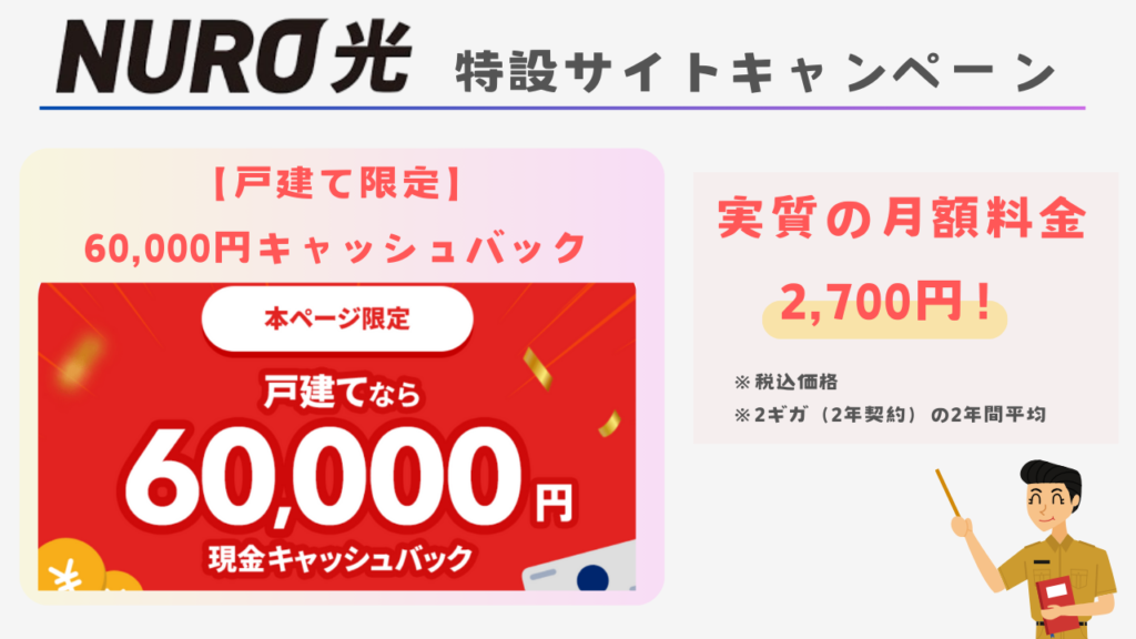 戸建て限定の60,000円キャッシュバック