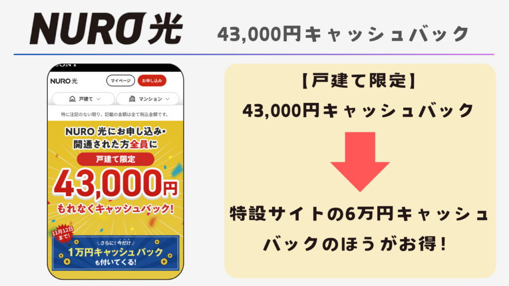 戸建て限定43,000円キャッシュバック