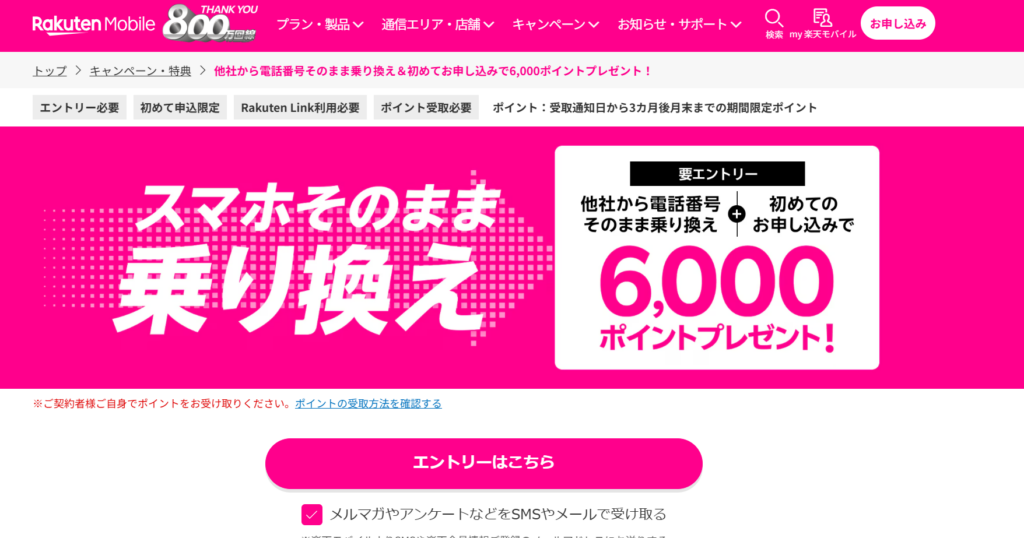 他社からの乗り換えで6,000ポイント 利用方法