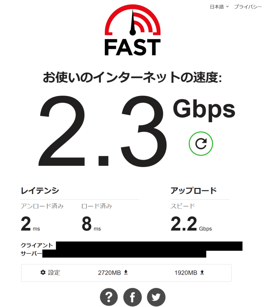 Fast.com スピードテスト結果
