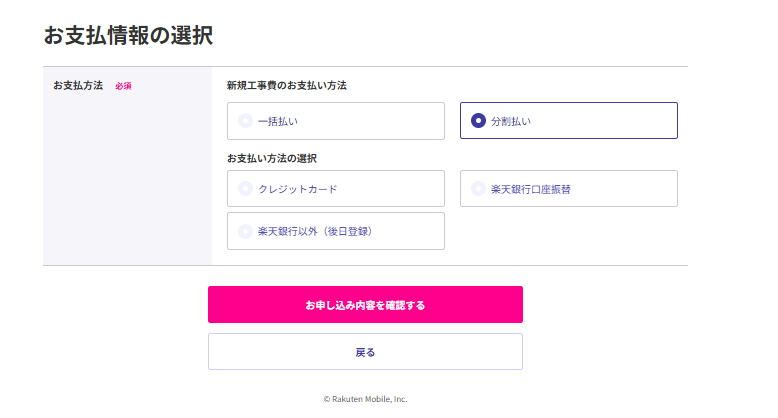 楽天ひかり　支払い情報