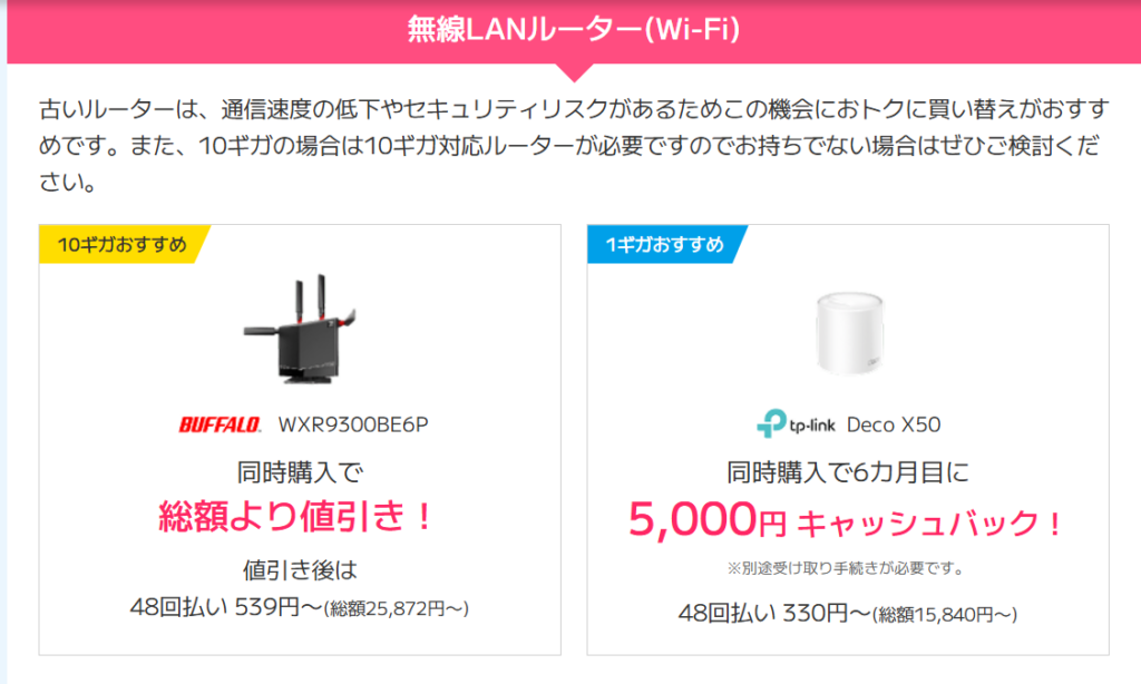 ビッグローブ光　オプション特典