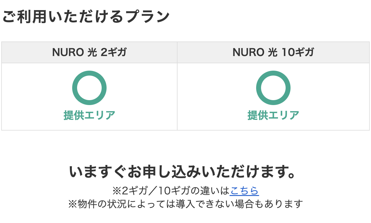 NURO光のギガプランを選択
